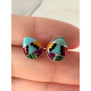 Sterling silver Native American gemstone inlay stud Earrings